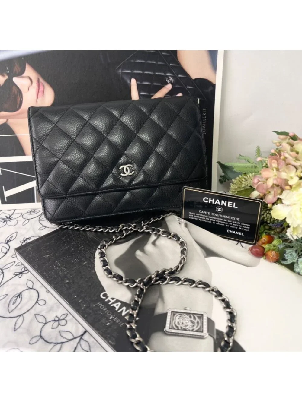 Chanel Chain Wallet Quilted Caviar Leather Shoulder Bag